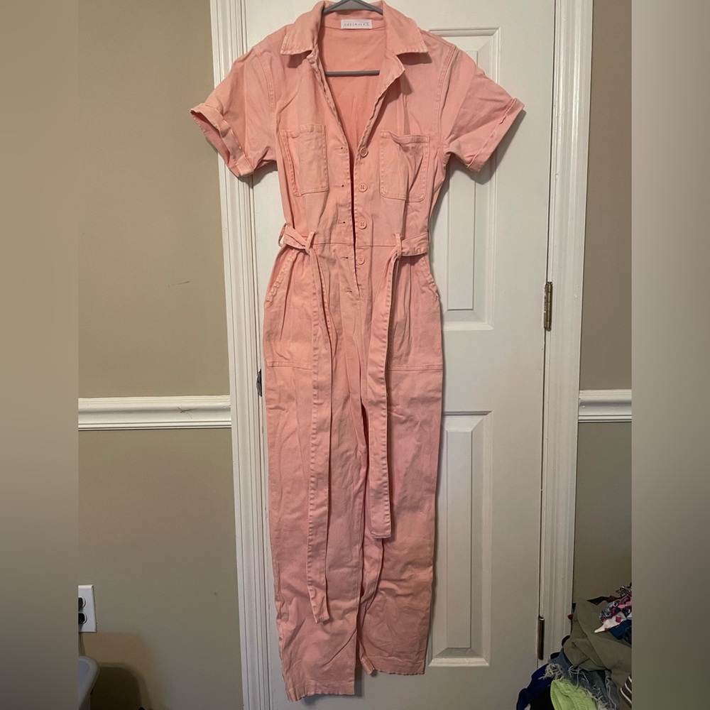 Pink/coral denim jumpsuit. Juliana.